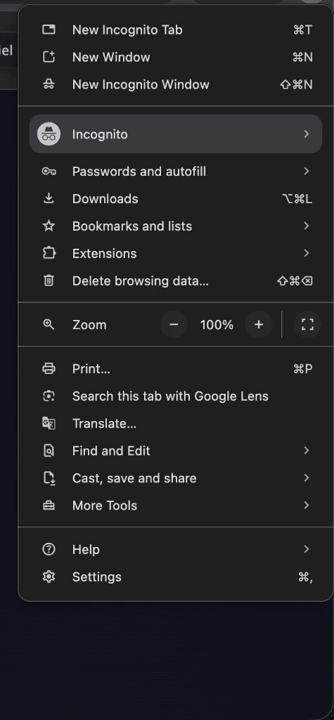 Chrome-menu: Settings / Instellingen