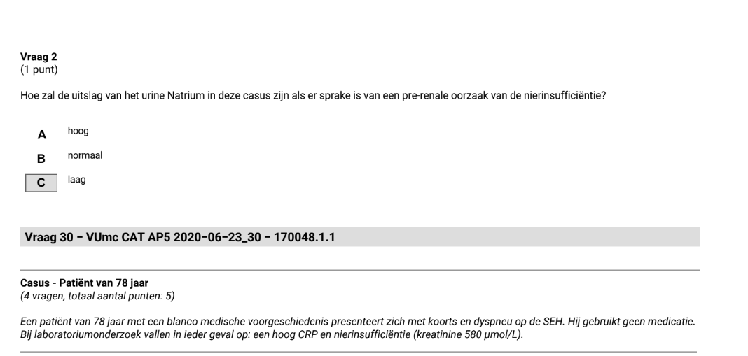 Verklaar waarom urine natrium laag is bij een pre renale oorzaak van nierinsufficientie. Waarom is urine natrium normaal-hoog bij een renale oorzaak?