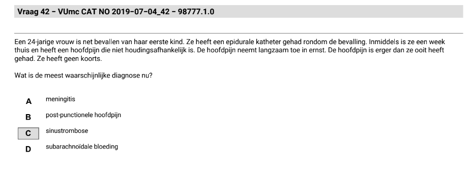 Waarom is dit een Sinustrombose en niet de andere opties?