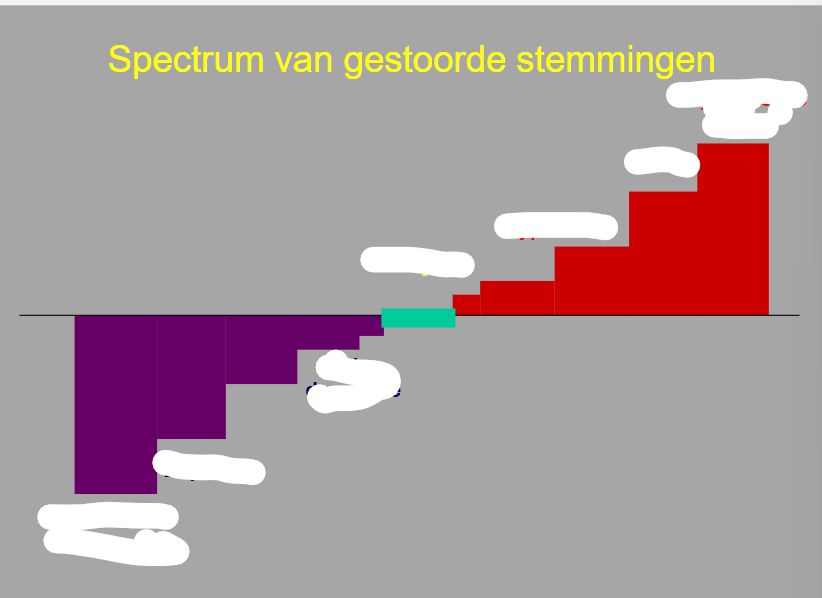 Vul de witte vakken in: Kies uit: (1) Euthymie, (2) manie, (3) depressie, (4) psychotische manie, (5) hypomanie, (6) lichte depressie, (7) psychotische depressie